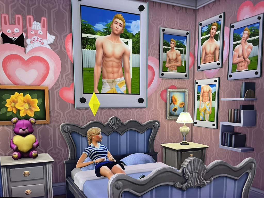 Summer Holiday's bedroom in the Sims 4 BFF household. She is obsessed with her ex-roommate Travis Scott.