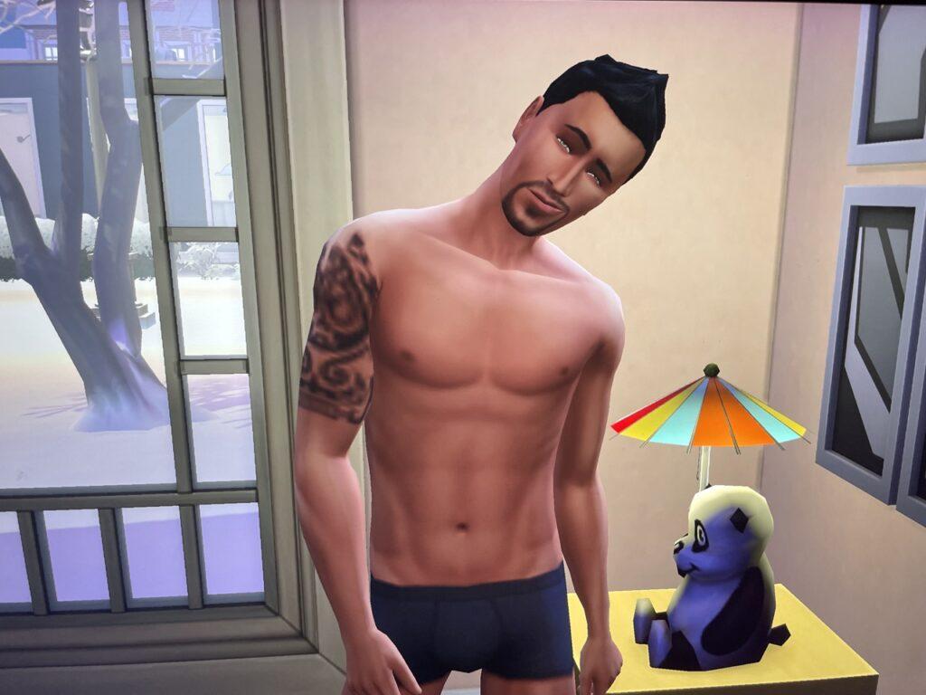 Don Lothario Sims 4 is a womanizer and poses like an underwear model