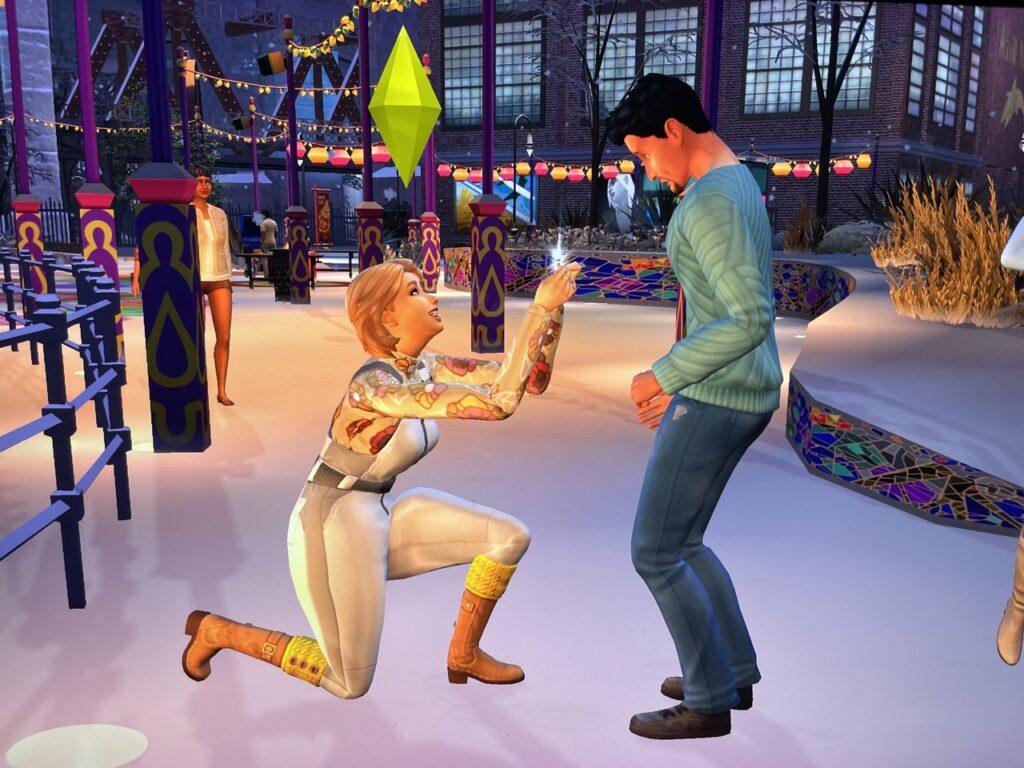Don Lothario accepts proposal from Hannah McCoy in The Sims 4
