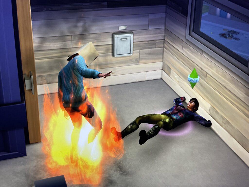 Summer Holiday uses magic to set fire to Don Lothario in sims 4