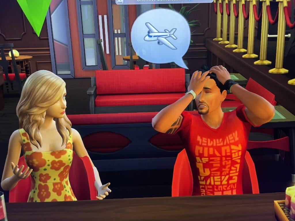 Don Lothario argues with Hannah McCoy in The Sims 4