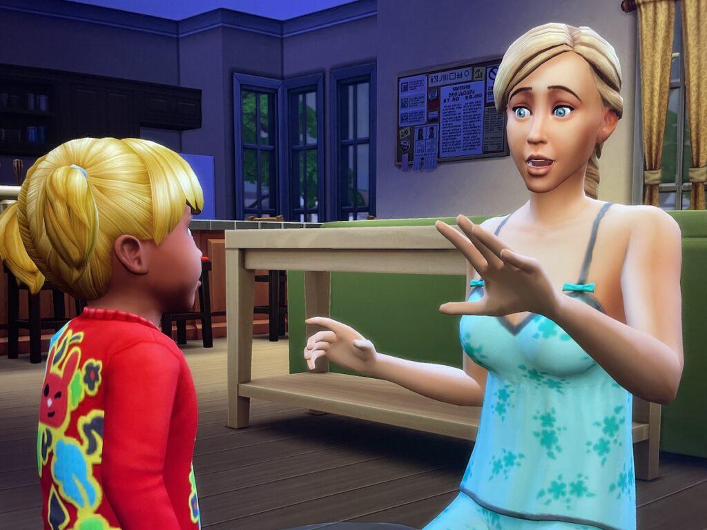 Summer Holiday tells her daughter Travitha that Travis Scott is her father in The Sims 4