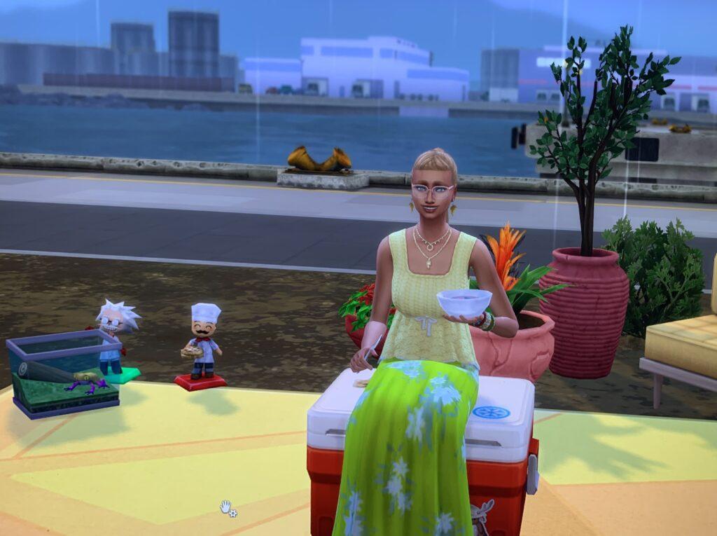 My sim Cherish, living homeless in The Sims 4