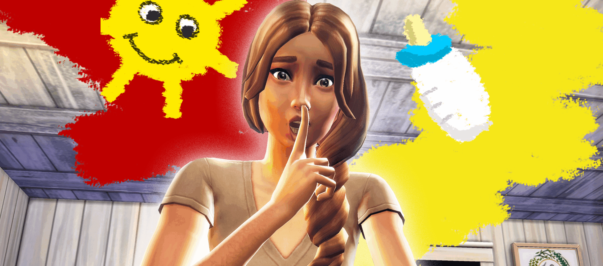 Cindy Sour glares while trying to shush her newborn baby in this Sims 4 baby challenge gone wrong.